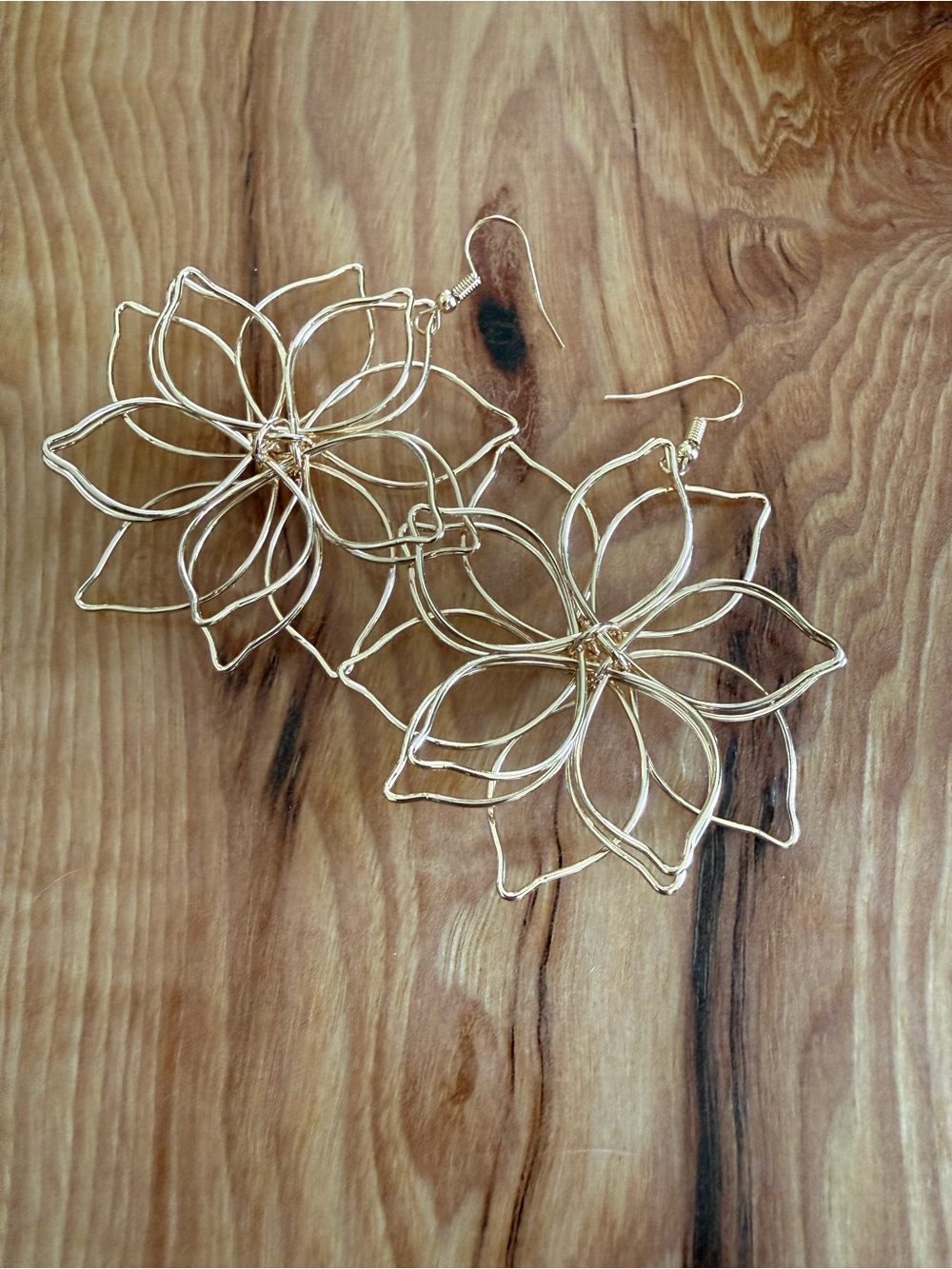 $3 Bohemian Gold Flower Wirework Drop Earrings - Women Jewelry